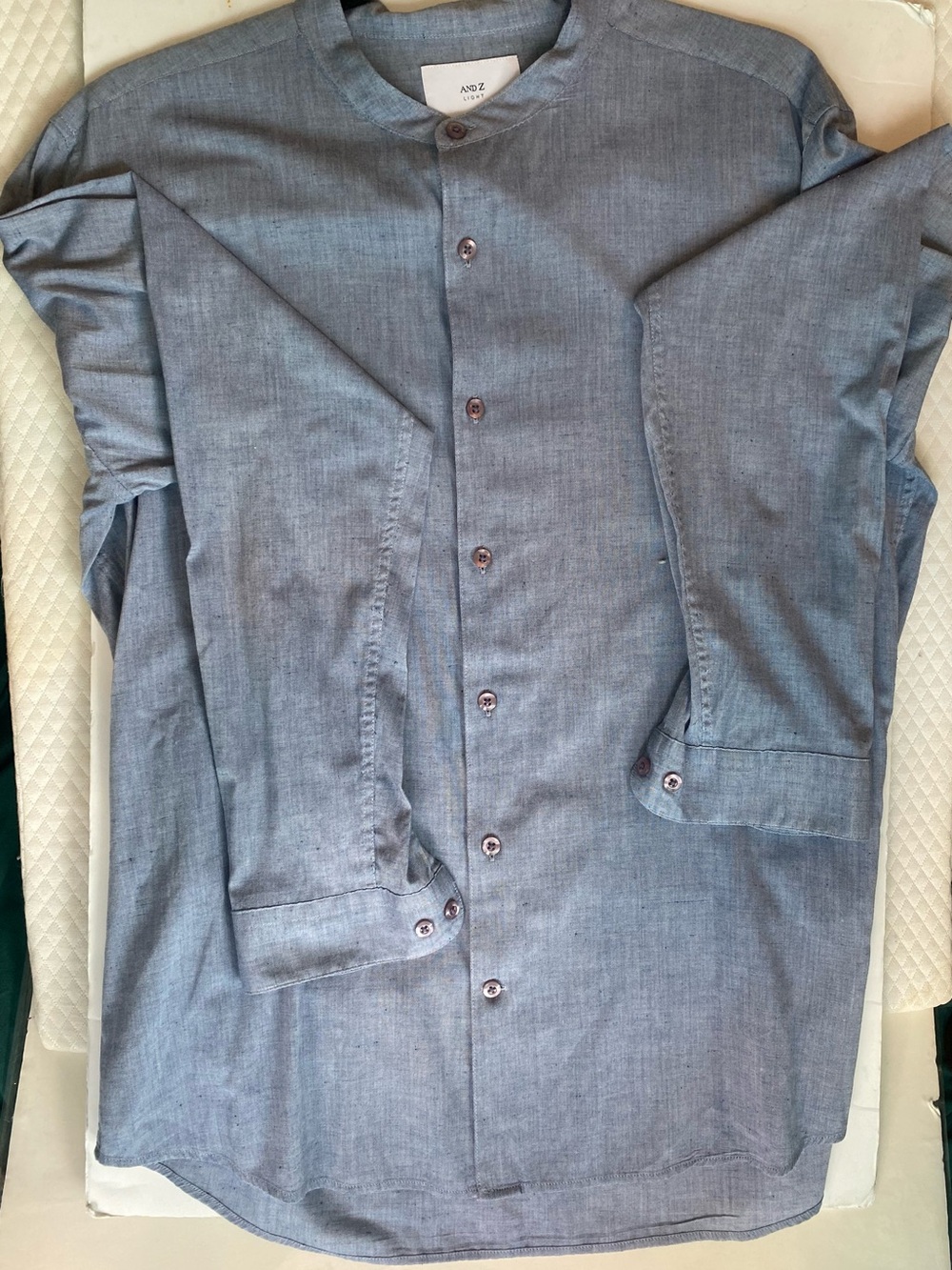 AND Blue Mandarin Collar Casual Button-Down Shirt